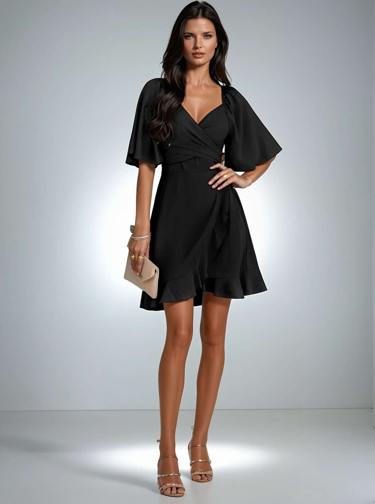 Twirl Elegance - 2025 Spring/Summer V-Neck Short Dress