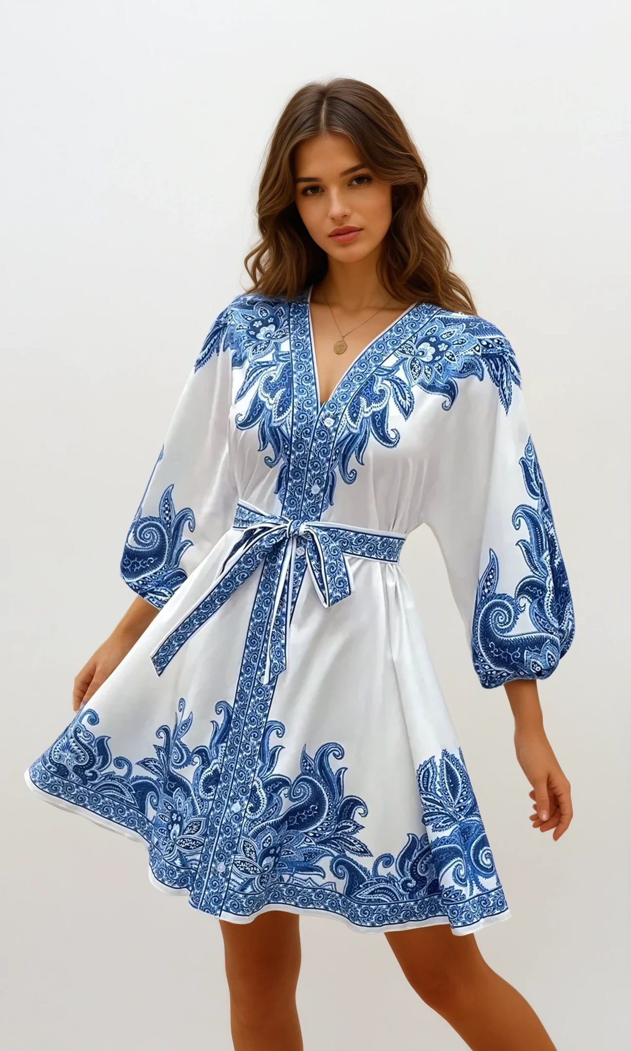 BohoBloom Dress -  Long Sleeve V Neck Pullover Mini Dress