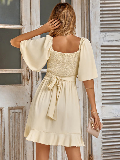 Twirl Elegance - 2025 Spring/Summer V-Neck Short Dress