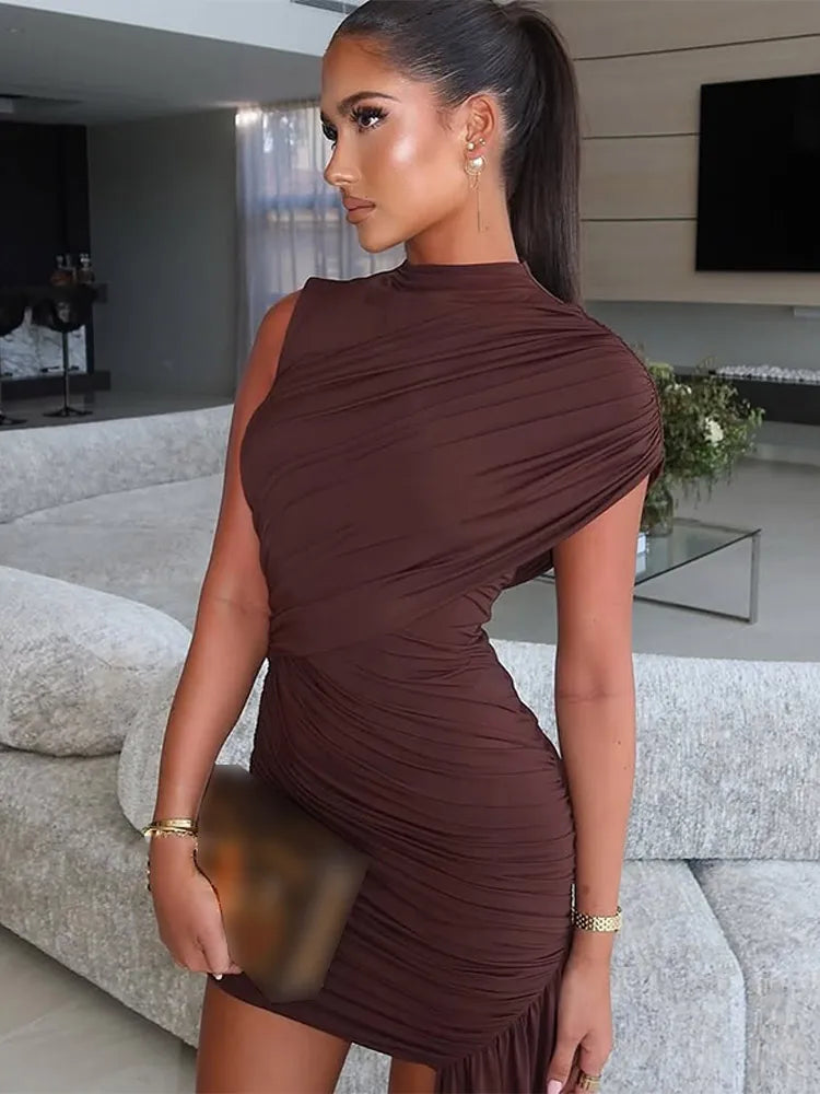 Amber Whisper - Elegant Bodycon Sleeveless Dress